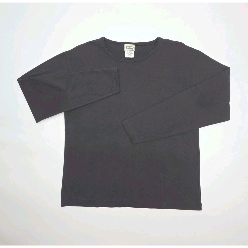 LL Bean T-Shirt Black Long Sleeve Women Sz Medium 100% Cotton USA Made Vintage
